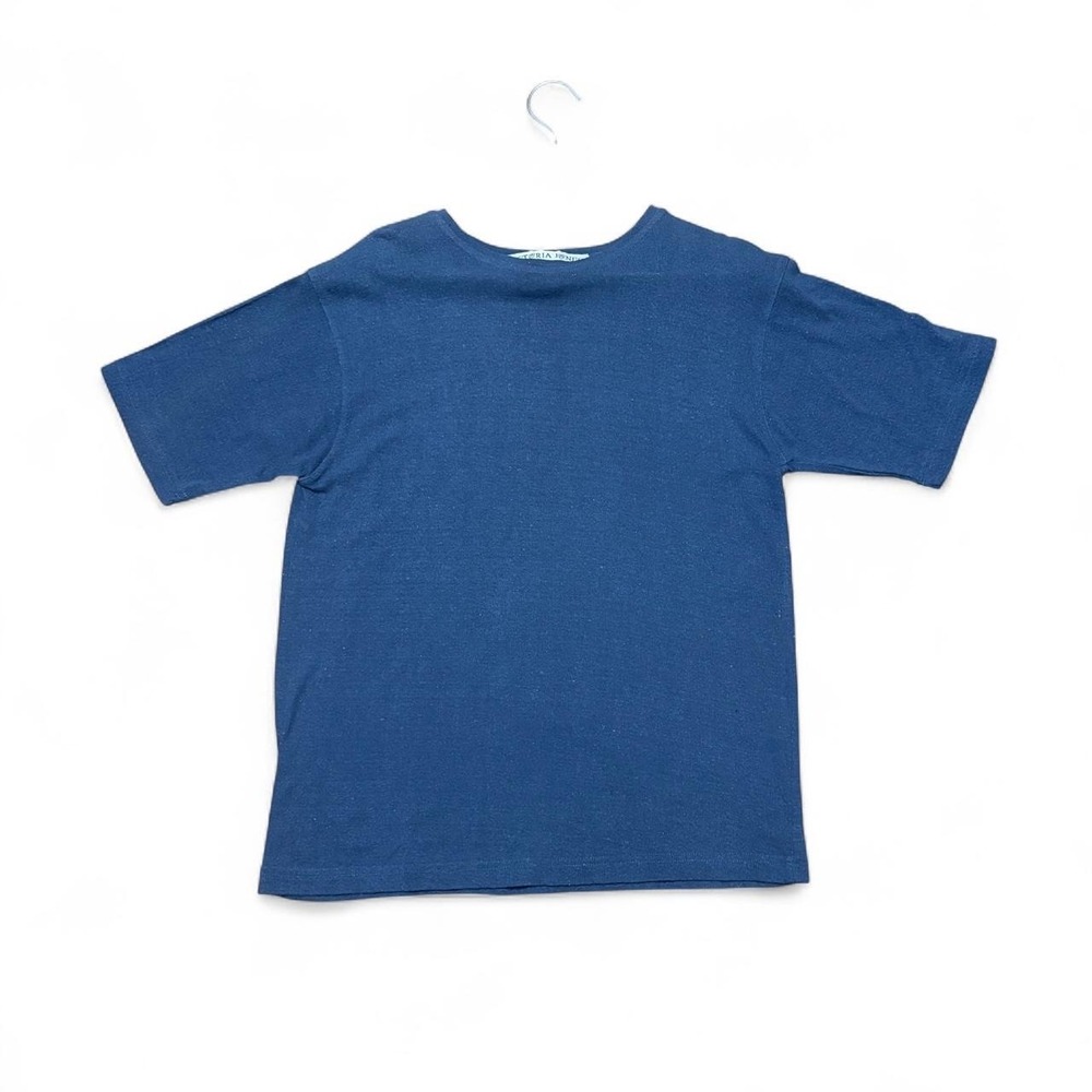 Victoria Jones Womens Shirt M 90s Minimalist Granolacore Blue 100% Silk Knit Cre